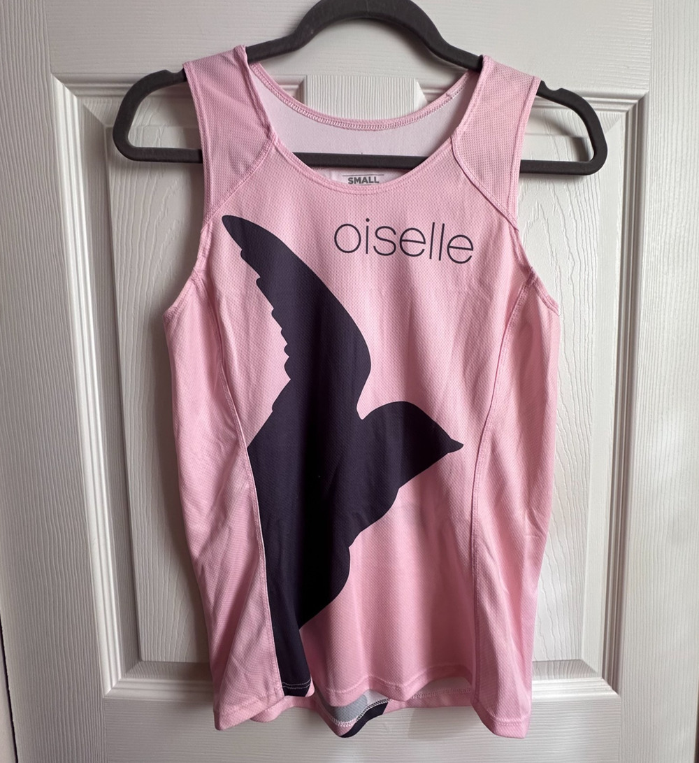 Oiselle Racing Singlet Tank Light Pink Black Bird Volee Running Training Small